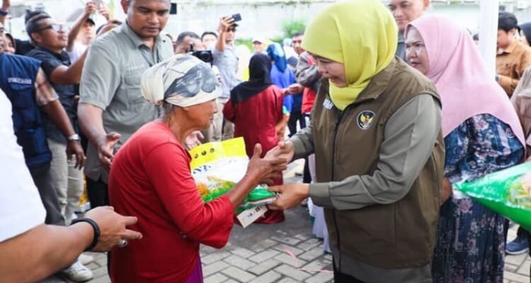 Gubernur Khofifah meninjau pasar murah di Sumbersari Jember untuk menekan harga bahan pokok