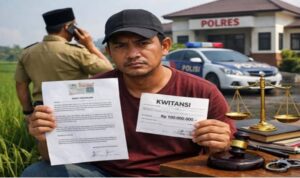 Warga Tuban menunjukkan dokumen perjanjian gadai sawah dengan Kades Keting Lamongan